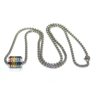 Colorful enameled rainbow on metal pendant rolo chain necklace, LGBTQ+, Pride